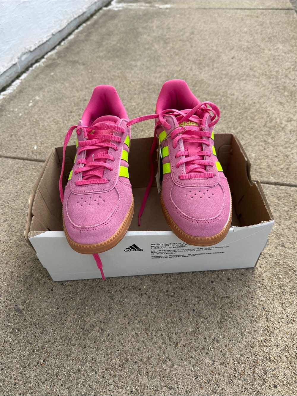 adidas Pink Suede Sneakers with Neon Yellow Stripes new with tags size 8M